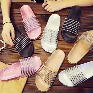 Glossy Flash Diamond Casual Wild Word Sandals